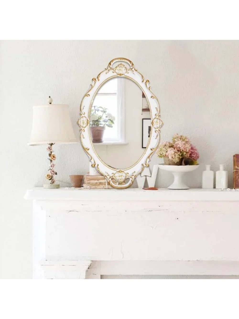 Vintage Oval Decorative Wall Mirror Set - Antique Hanging Mirrors (14.5